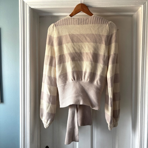 Brochu Walker Tie Front Ayla Striped Cardigan Sweater Cream Mauve Size S - Picture 9 of 15